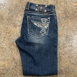 Y2k Vintage Miss Me Jeans Size 30x28 Womens Bootcut Rhinestones Cross Low Rise
